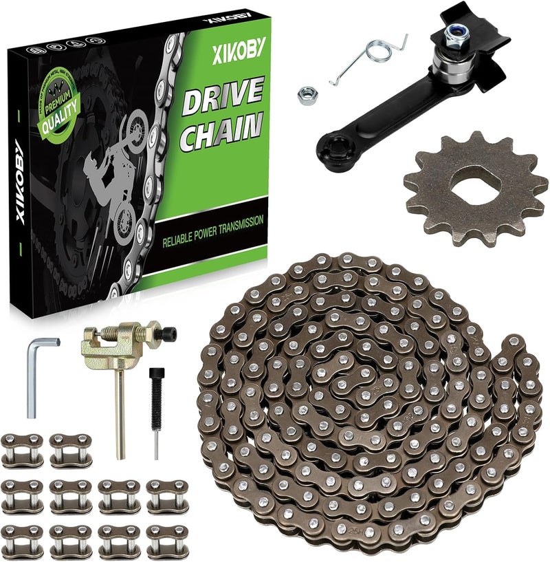 XIKOBY 25H Chain 132 Link 13 Tooth Sprocket Compatible with Razor MX650 MX500 RSF650 SX500 Mcgrath Electric Dirt Bike MY1020 Motor Mini Pit Bike Rocket Scooter Motocross Parts with Chain Tensioner - Image 1